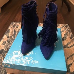 Royal Blue Fringe Suede Boots Size 6